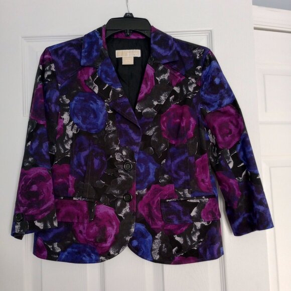 Michael Kors Women's 2 Button Blazer (Size M/M) Purple and Blue Floral - Picture 3 of 6